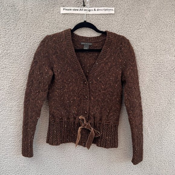 Sarah Spencer Sweaters - Sarah Spencer Cardigan Sweater S Small Women's Top Lambs' WOOL Brown Velvet Tie